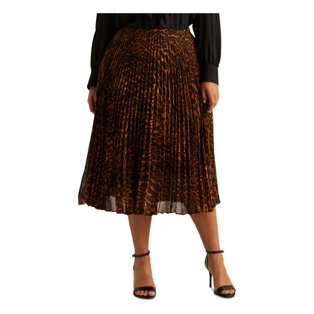 Laurenโ Ralph Lauren Animal Print Pleated Midi Skirt Size 6 NEW $165